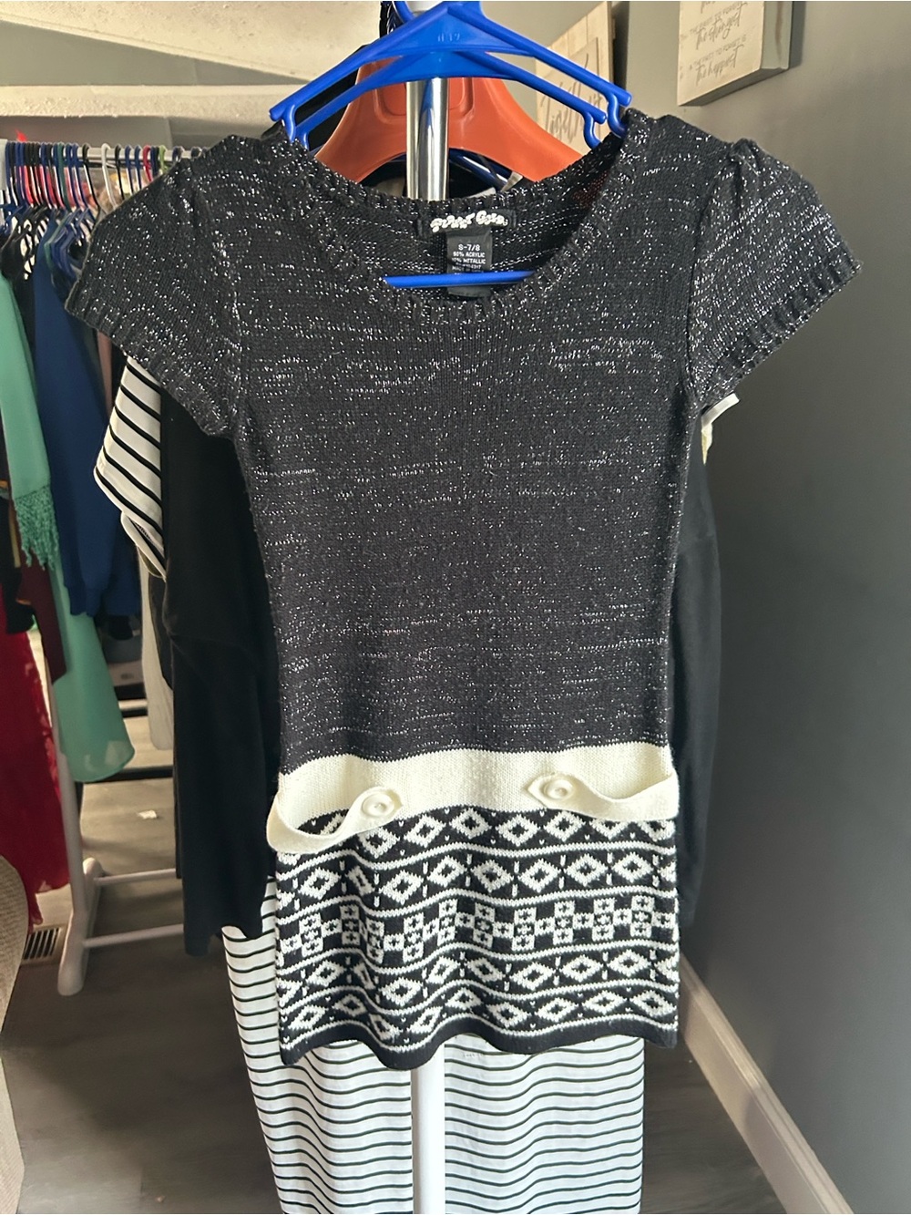 Planet Gold Black & White Knit Top with Patterned Hem
